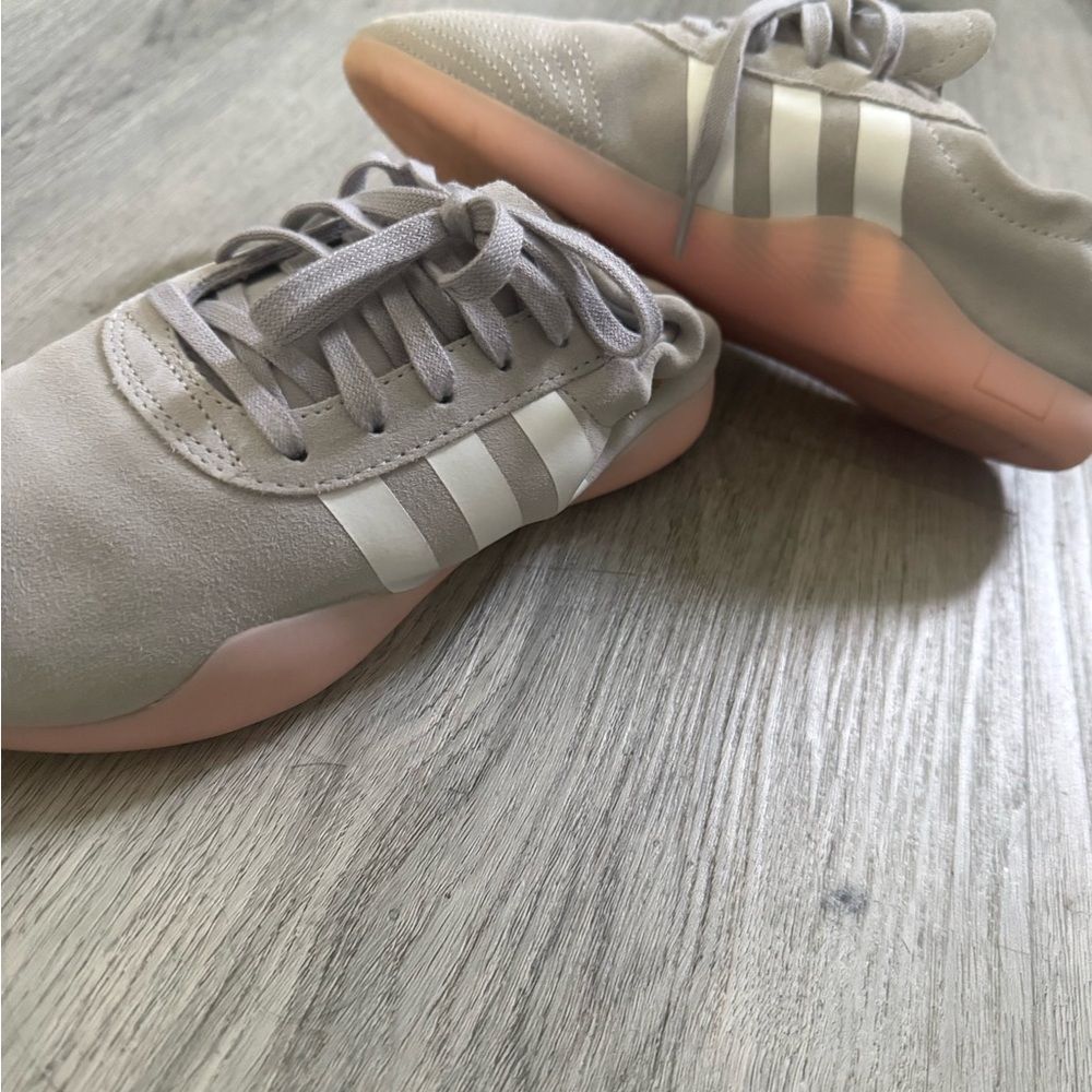 adidas Tekwondo Taupe Suede Sneakers with Pink Sole